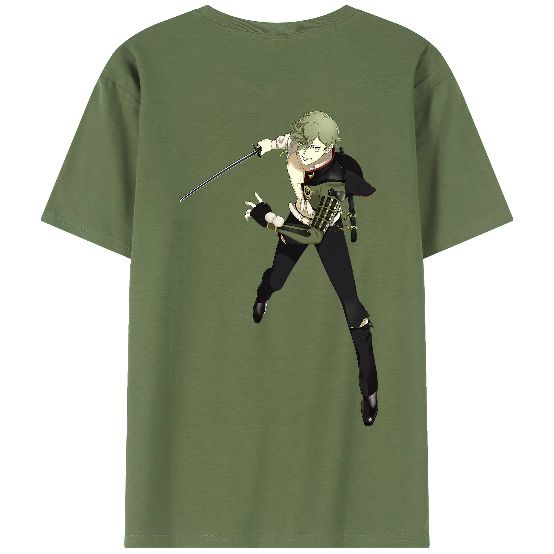 （画像用） 刀剣乱舞 Touken Ranbu 綿100％ メンズ半袖Tシャツ（バックプリント） 通気性